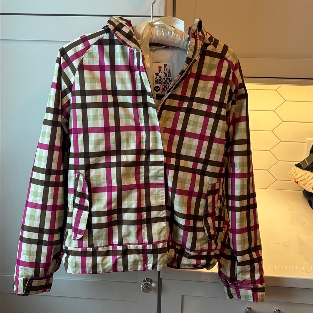 Roxy Plaid Ski Snow Jacket  - Pink, Green, Brown